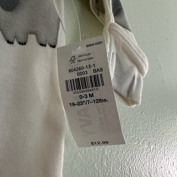 Old Navy Elephant Footed Sleeper with Double Zipper Size 0-3mo - Picture 3 of 6